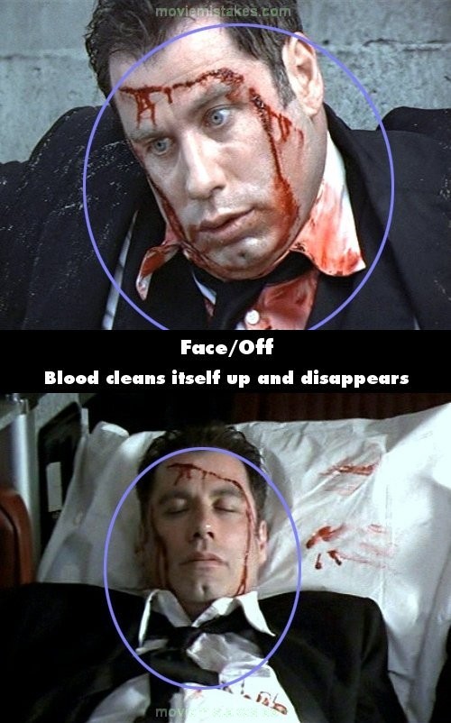 Vết máu trên cổ áo tự dưng biến mất trong một cảnh của phim Face/Off